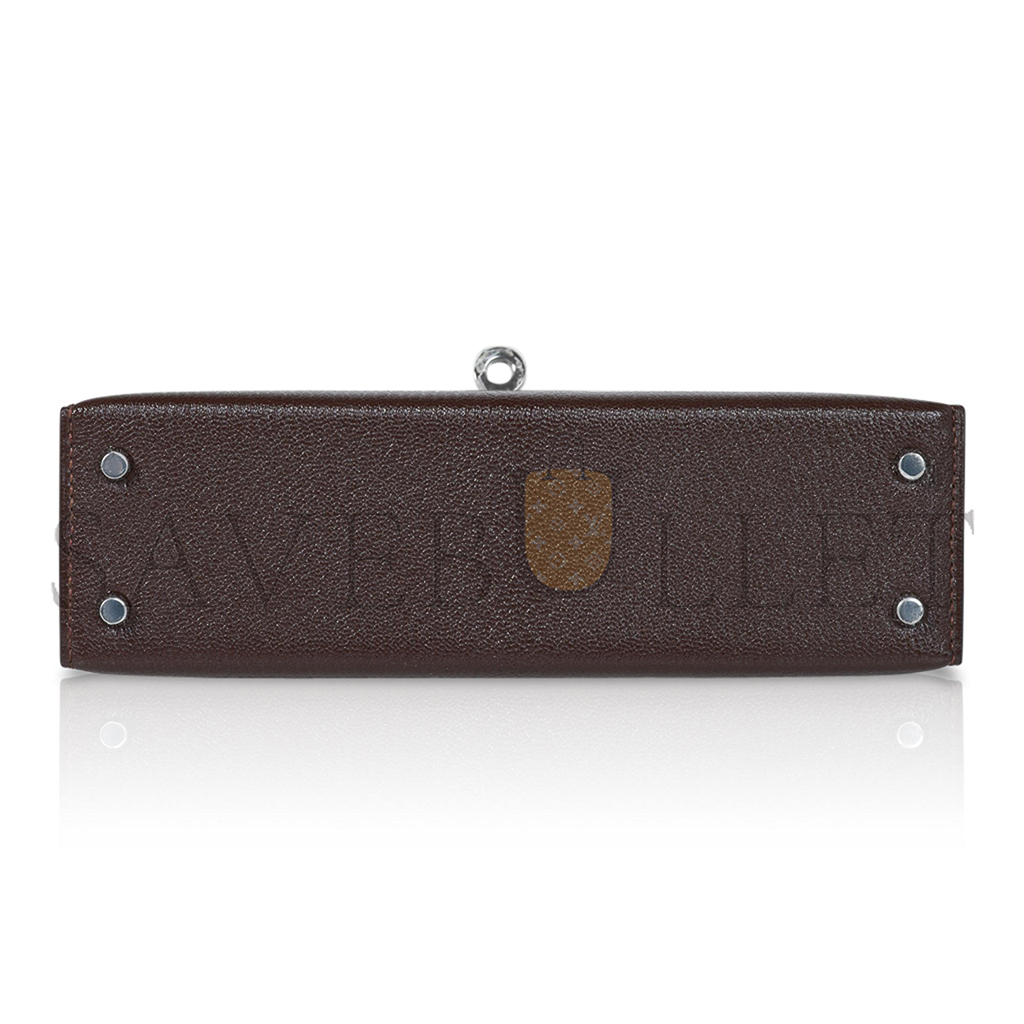 H**mes mini kelly ii goat leather ceramic silver buckle (19*12*5.5cm)